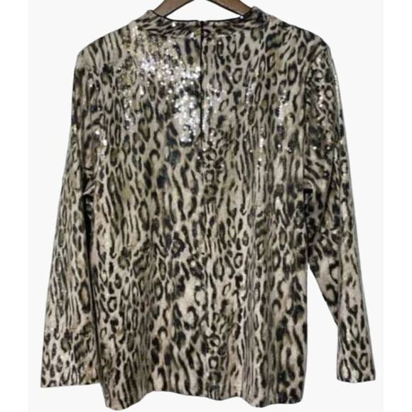 Chico's Cheetah Print Sequin Mock Long Sleeve Sparkle Top Women's Size Small Chi - Picture 3 of 7